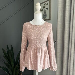 Urban Romantics Pastel Sage Pink Polka Dots Long Sleeve Size Medium